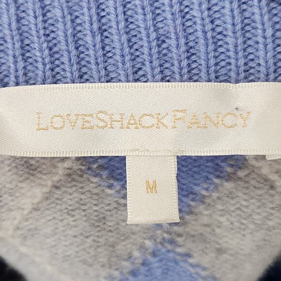 LoveShackFancy Blue Wool Cashmere Marseille Argyle Sweater Mini Skirt Women's M - Picture 3 of 6
